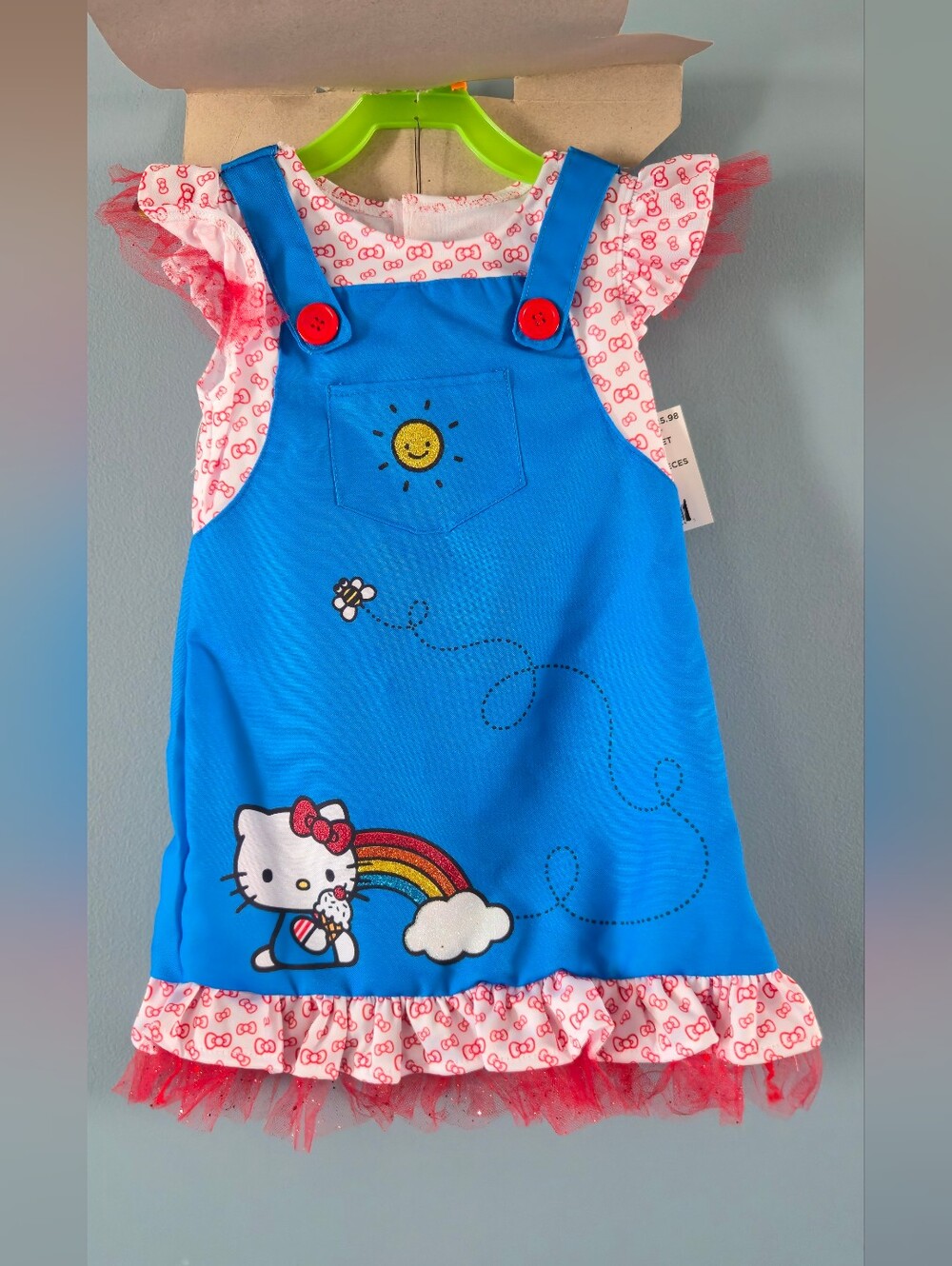 NWT Hello Kitty Blue Dress with Pink Ruffles and Rainbow Costume (3T-4T)